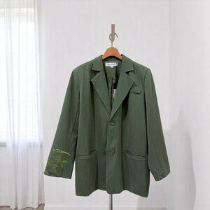 NWT Elliatt Flame Oversized Blazer Jacket Green Pinstripe